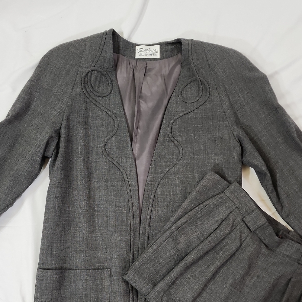 Vintage Suit Paul Stanley Gray Wool Skirt Suit Size 8 Open Front